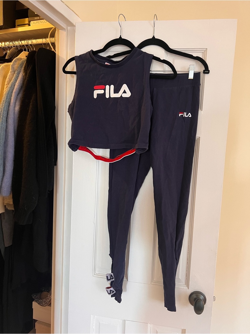 Fila Navy Crop Tank & Leggings Set with Red and White Logo